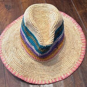 Wyeth Colorful 100% Straw Sun Hat with Pink Trim-NWT